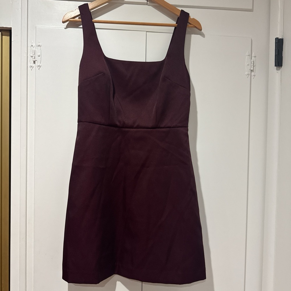 A New Day burgundy satin mini dress with square neckline
